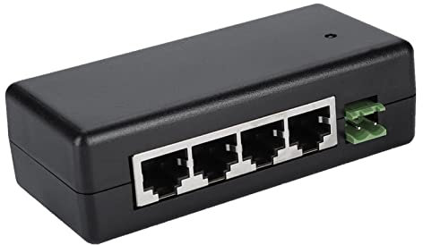 12-48V 4 Port POE Power Supply Module Adapter ,4 Port PoE Ethernet Power Supply Injector, Gigabit Ethernet PoE Ethernet Desktop Switch for IP Camera, Compatible with International Safety Standards