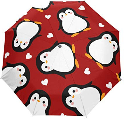 BIGJOKE Regenschirm mit niedlichem Pinguin-Muster, winddicht, leicht, kompakt, für Jungen, Mädchen, Männer und Frauen