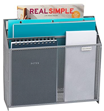 Mind Reader Netzwerk-Kollektion, 3 Ebenen, 3 Fächer, vertikale Dateiablage Schreibtisch-Organizer, Wandmontage, Dokumenten-Organisation, Metallgeflecht, Silber