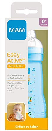 MAM Easy Active Trinkflasche (270 ml), Baby Trinkflasche inklusive MAM Sauger Größe 1 aus SkinSoft Silikon, Milchflasche mit ergonomischer Form, 0+ Monate, Hase