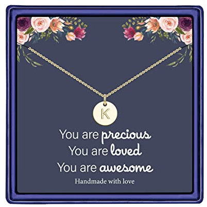 Hidepoo Disc Initial Necklace Gifts for Girls, 14K Gold Filled/Rose Gold/S925 Sterling Silver Disc Initial Necklaces Tiny Initial Necklace Jewelry for Girls Teen Girls Birthday Gifts, 14K gold filled,