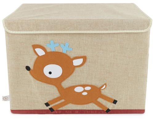 BIECO Boîte de rangement avec couvercle | 65L pliable 36x36x51cm Coffre à jouets | Boîte de rangement pour enfants | Caisses avec couvercle Boite de rangement enfant Boite de jouet Motif cerf