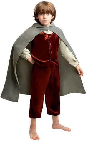 Funidelia Offizielles Frodo Kostüm - Der Herr der Ringe für Kinder, enthält Hemd mit Weste, Hose, Umhang - Outfit für Kinder für Partys, Karneval und Halloween