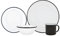 Argon Tableware Coloured Dinnerware Set - 16-Piece - Black Dinner Set Lightweight Camping Dinner Plates, Pasta Bowls, Coffee Mugs and Side Plates Dining Set