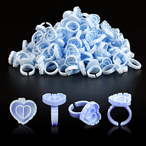 Glue Rings INFILILA Glue Rings for Eyelash Extensions 100PCS Disposable Rings For Lashes Lovely Heart Shape Lash Fan Blossom Glue Cups Lash Extension Supplies Lash Supplies for Eyelash Extensions