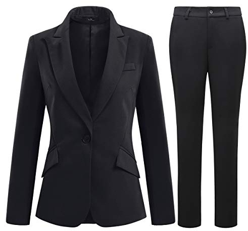 YFFUSHI Tailleur Femme 2 Pièces Elegant Veste Formel Slim Fit Blazer Bureau Travail Pantalon Costumes Revers Manteau Ensemble de Couleur Unie