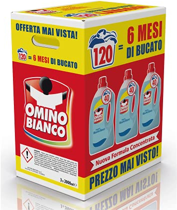Omino Bianco - Flüssigwaschmittel, 120 Waschgänge, respektiert Farben und Stoffe, frischer Duft mit weißer Moschus-Essenz, 2000 ml x 3 Packungen