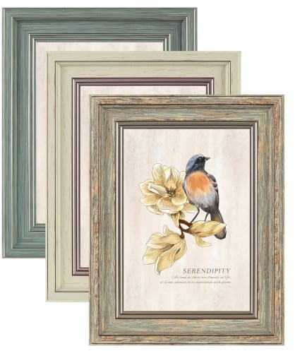 XUANLUO 3 Pack 7x5 Inch Picture Frames,Vintage Photo Frame,Multi Colors | Farmhouse Rustic Distressed Wood Grain,Table Top Display and Wall Hanging,HD Plastic Cover
