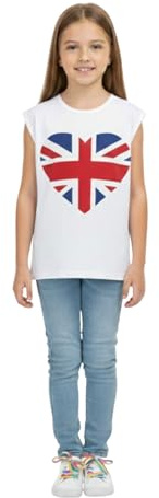 A2Z 4 Kids Girls T Shirts England Football World Cup Heart Print T-Shirt Soft Feel Tank Top & Tees Shirts Great Britain Union Jack Souvenir UK Flag Street Parties T-Shirt for Girls Age 5-13 Years