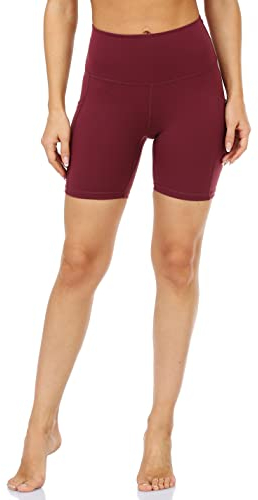Colorfulkoala Radlerhose Damen mit Taschen Kurze Sporthose Kurze Leggings Hohe Taille Radlershorts für Yoga Gym Shorts Sommer (M, Weinrot)