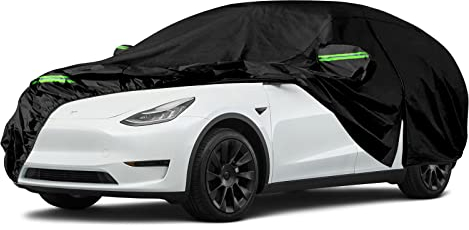 Autoabdeckung Wasserdicht für Tesla Model Y 2020–2022, Atmungsaktiv Vollgarage Abdeckplane für Regen Sonne Staub Schutz mit Reißverschluss, Schwarz Autohülle für den Innen und Außenbereich