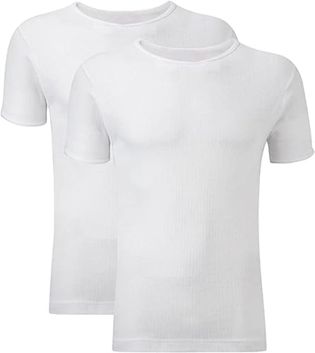 Candid Styles® Pack of 2 Mens Thermal T-Shirt Underwear Baselayer Shirt Short Sleeve Crew Neck Winter Warm Undershirt Vest Top(White,XL)
