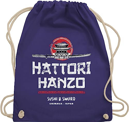 Turnbeutel Rucksack - Nerd Geschenke - Hattori Hanzo Sushi & Sword Vintage - Unisize - Lila - zocken geschenk stoffbeutel gamer turnsackl geek beutel computer nerds stoff zocker geschenkideen tasche
