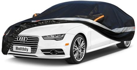 Holthly 10-lagige Autoabdeckung, 100% wasserdicht, Outdoor-Autoabdeckung, Vollgarage Autoabdeckung für Audi A8/S8, Alpina B7, BMW 7er, Mercedes S Klasse, Jaguar XJ usw.Schwarz C9