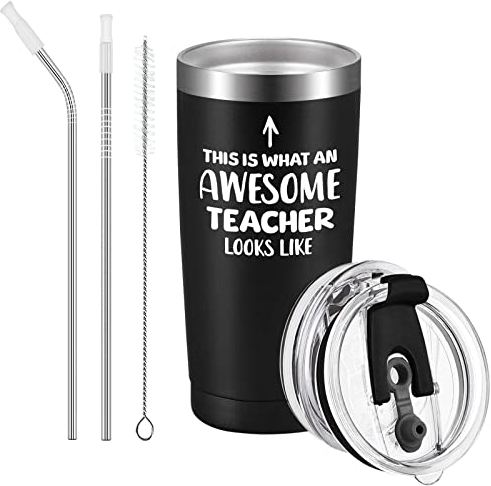 Livole Christmas Gifts for Teachers Men, Best Teachers Mug, Thank You Teacher Gifts Male, This is What an Awesome Teacher Looks Like, 20OZ Leakproof Thermal Travel Mug, 600ml Insulated Wine Tumbler
