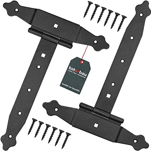 KOTARBAU® 2er Set Kreuzgehänge 250 mm Ladenband Scharnier Band Platte Baubeschlag Torbeschlag Holzverbindung Werfgehänge T-Scharnier T-Band Pulverbeschichtet