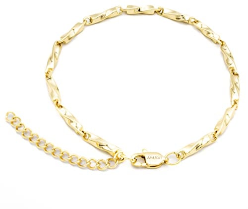 AMAVI® Fußkette Damen 18K Gold, 18K Rosegold: Wasserfest, verstellbar, glänzend - Fussketten für Frauen - Eleganter Schmuck - Fußkettchen für Damen, Anklets for Women