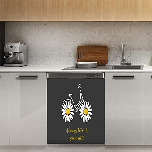 Spring Daisy Flower Dishwasher Magnet Cover, Black Daisy Magnetic Decor Panel Magnet Stiker for Refrigerator Kitchen Decoration Door, 23x26