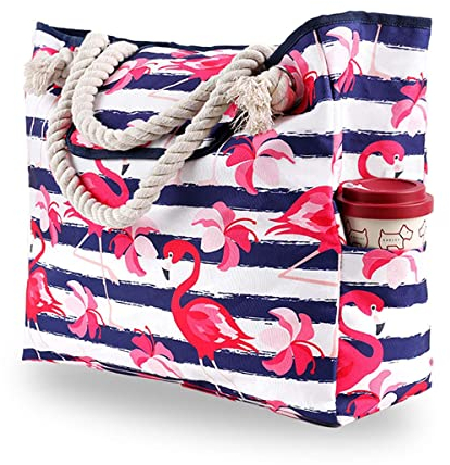 LEGVAEY Strandtasche Badetasche Wasserdicht Strandtasche Groß mit Reißverschluss Pooltasche, Flamingo, cm
