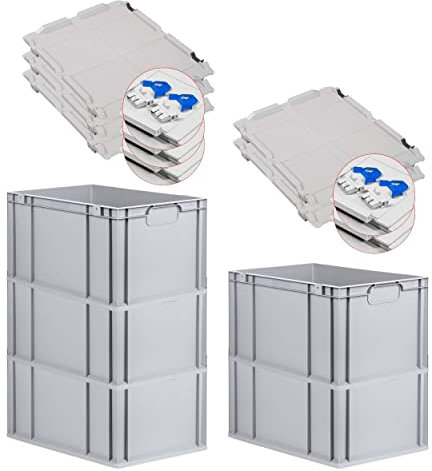 PROREGAL SuperSparSet 5x Eurobox NextGen Economy mit Scharnierdeckel & blauen Verschlüssen | Griffe geschlossen | HxBxT 32x40x60cm | 65 Liter | Eurobehälter Transportbox Transportbehälter