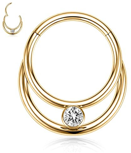 hengkaixuan Septum Nasenringe aus 316L Chirurgenstahl Daith Ohrringe 16G Nasenreifen Gold Septum Schmuck 10 mm Tragus Ohrringe Higned Segment Clicker Ring Helix Knorpel Creolen Conch Piercing Schmuck