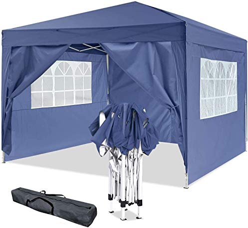 TOOLUCK 3x3m Pavillon Faltbar Partyzelt Faltpavillon Wasserdicht Stabil Gartenpavillon Popup Pavillon mit 4 Seitenteilen, Blau