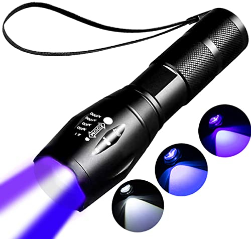 YZYOE Rechargeable UV Flashlight, Black Light Mini, Blood Tracking Light for Hunting, LED 3 in 1 UV, Blue and White Lights, 3 Modes