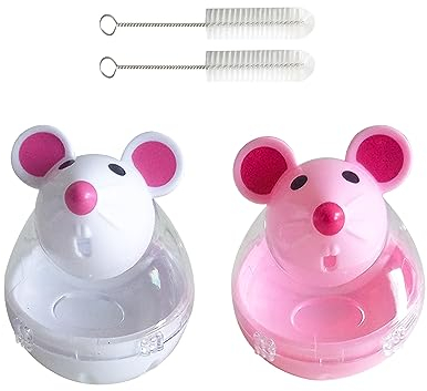 GVSAVY 2Pcs Interactive Cat Toys with 2Pcs Cleaning Brushes - Mouse Shaped Feeder for IQ Training