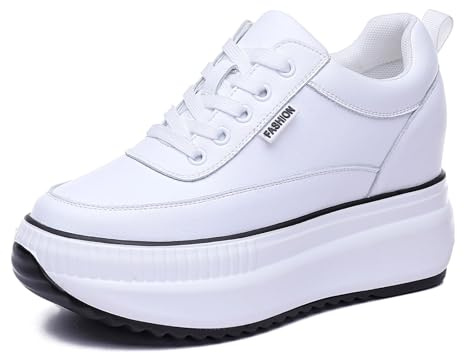 JAOOUU Scarpe da Ginnastica con Zeppa Donna Scarpe da Plateau Leggero da Donna Scarpe Sportive Scarpe Casual alla Moda Sneaker Pelle con Aumentare 9-10 CM