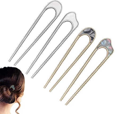 4 Stück Metall U-Förmige Haarnadel Haarspange Gabelstäbchen Französischer Stil Haarnadel Hochsteckfrisur Chignon Pins Dutt Haarstyling Zubehör Für Frauen Mädchen (Gold, Silber)