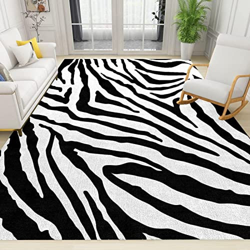 YEMYOR Schwarz-Weiße Teppiche Mit Zebramuster, Unregelmäßige Schwarz-Weiße Streifen, Bodenmatten-Teppich, Langlebiger Teppich Für Den Innenbereich-60x100cm