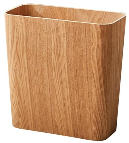 Sewroro Cubo de basura estrecho rectangular Cesta de basura de bambú abierta superior sin tapa Papelera de madera estrecha Pequeños cubos de basura para baño, dormitorio, cocina, sala de manualidades