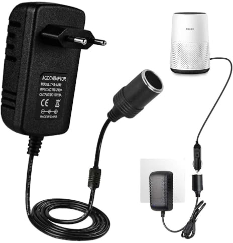 BNGXR Adaptateur Secteur pour Voiture, AC à DC Adaptateur Converter 100V - 240V vers 12V/3A (36W), Transformateur Électriques, Prise d'Allume Cigare de Voiture, pour Gonfleur Pneu Aspirateur