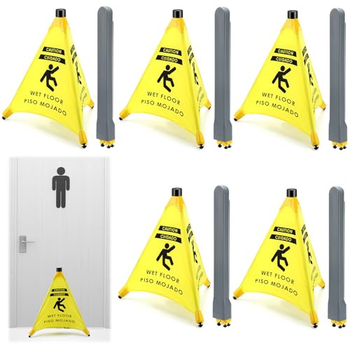 Ceenna 6 Pcs 19.5 Inch Wet Floor Sign Pop-up Safety Cone with Storage Tube Wet Floor Symbol Yellow Warning Sign for Retail, Grocery, Office, Cinema, Restaurant, Mall