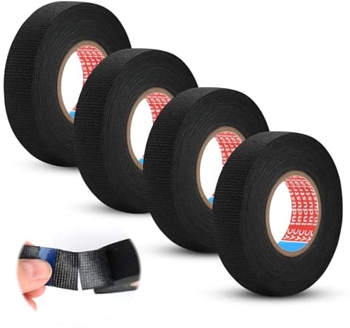 4 Pezzi Nastro Adesivo Nastro Isolante Nero per Auto,19mm x 15m,Nastro Isolante,Nastro Tessile Autoadesivo,Nastro in Industriale,Nastro in Tessuto per Motocicletta,per Auto e Cablaggi,Elettricisti