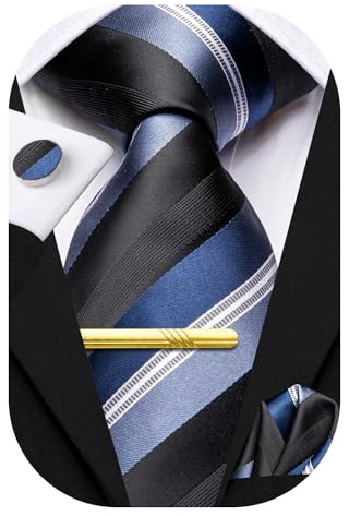 Hi-Tie Herren Seidenkrawatten, formell, gewebt, Krawatte, Einstecktuch, Manschettenknöpfe, Clip-Set für Hochzeit, Business