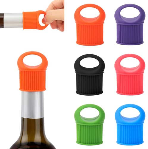 Lot de 6 bouchons en silicone pour bouteilles de vin, remplacement de bouchon de liège réutilisable, scellé hermétique sur bouteilles de vin, bouchon de bouteille avec languette, bouchon champagne