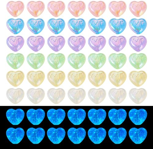 Boutigem 60 Stück leuchtende Acrylperlen in Herzform – AB-farbig beschichtet, glitzernd, leuchtet im Dunkeln, für Armbänder, Halsketten, Schmuckherstellung