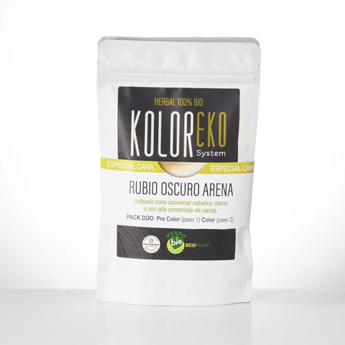 KOLOREKO Tinte natural RUBIO OSCURO ARENA - Pack DÚO especial canas - precolor CENIZA + tinte RUBIO ARENA