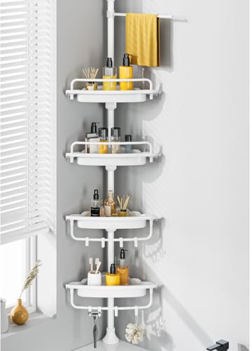WSBArt Étagère de douche avec barre de tension robuste, installation rapide, acier inoxydable 18/8 antirouille, 4 niveaux réglables, pour accessoires de bain, 81-310 cm