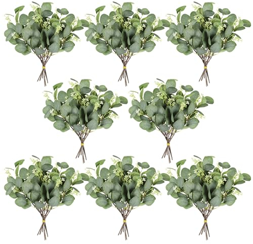 Homcomodar Plante Artificielle Interieur Eucalyptus 48 Pièces Fausse Plante Branches D'eucalyptus Feuillage Artificiel en Vrac pour Mariage Jardin Maison Bureau Décoration