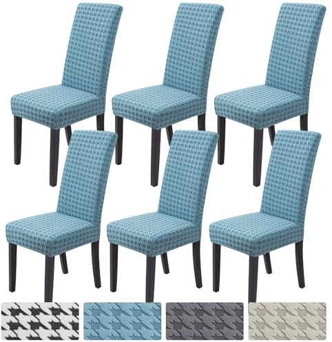 Stuhlhussen 6er Set, Stuhlhussen für Esszimmerstühle Kilobird-Karo Stuhlbezüge Abnehmbare Stuhlbezug Waschbarer Abdeckung Universal Spannbezug für Bankett und Restaurant, Party(6er Set,Hellblau)
