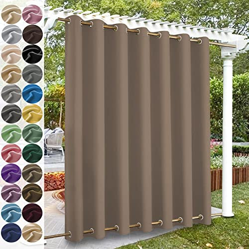 KUZRZNH Outdoor Vorhänge, Outdoorvorhänge mit ösen Oben und unten, Wasserdicht Wetterfest Vorhang Sonnenschutz Sichtschutz Gardine für Außen Terrasse Balkon Vorhalle,Hellbraun,1 Stück|120x259CM(BxH)