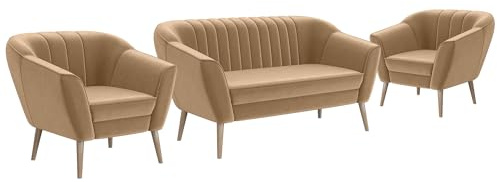 MEBLINI Mini Sofa Set 2-1-1 für Wohnzimmer - Mini Lounge für Vier Personen - Küchensofa - Sofa Klein - Sitzgarnitur - Polstergarnitur - Sofagarnituren - KAIA - 2+1+1 - Beige Samt