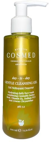 Cosmed Gel nettoyant doux - Gel nettoyant doux et nettoyant pour le visage avec huile de graines de chanvre, panthénol et PCA de sodium - Non comédogène, sans sulfate, sans paraben - 200 ml