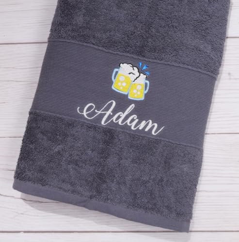 BotoHome Personalisiertes Handtuch Anthrazit 50x100 cm – Mit Namen & Motiv Bestickt – 100% Baumwolle, Oeko-TEX Zertifiziert, weich & saugstark – Edles Geschenk (Anthrazit, 50 x 100 cm + Motiv)