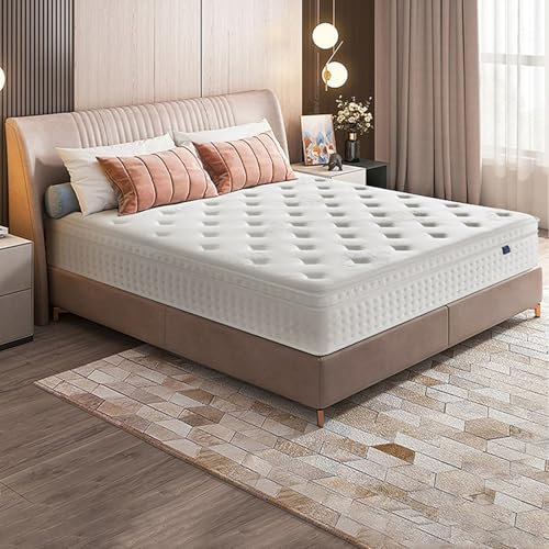 XRYON Latex-Matratzen mit Taschenfederkern und Atmungsaktivem Baumwollbezug 9,4 Zoll Mittelfest Kokosschaum-Luxus-Hybridmatratze Ergonomisches Design Bewegungsisolierung(King 180 * 200 * 24cm)