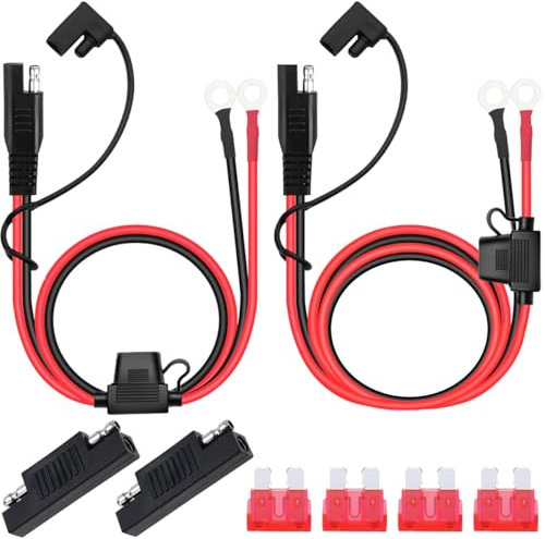 DAOKAI SAE Batterieanschluss, 2ft/5ft SAE Anschluss Kabel 16 AWG Ringkabelschuh Sae-verlängerungskabel, mit 10A Sicherung für Motorrad, Auto, Traktor - 4STK