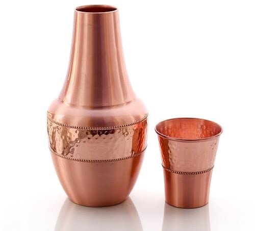 2activelife Nachttierkaraffe aus reinem Kupfer mit Becher, 1,4 l, Fassungsvermögen für Ayurveda-Gesundheitsvorteile, Wasserkrug für Zuhause, Geschenk, Sport und Yoga