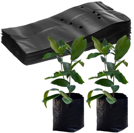 M METERXITY 50-Pack Nursery Growing Bags, 9.4 x 10.6 Thicken Plastic Nursery Bags, Gardening Seed Plant Bags for Potato/Flower/Tomato/Plant Starts/Home Gardening Supplies [Black]